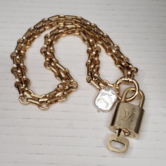 Authentic Louis Vuitton Lock & Key w/ Unbranded Stainless Steel Chain Necklace - Picture 10 of 14